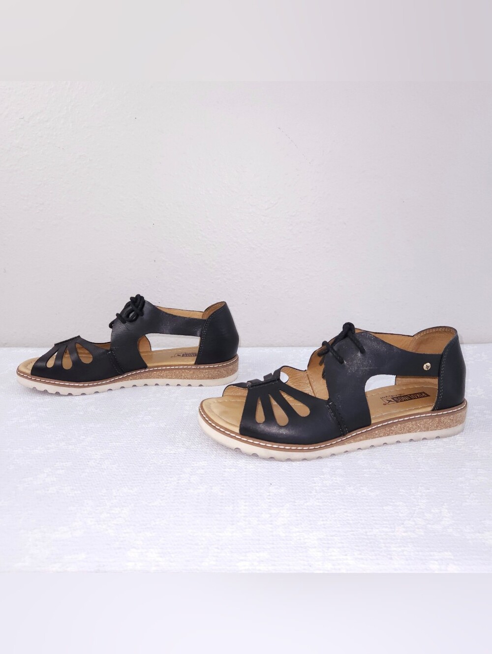 PIKOLINOS Alcudia Sandals EU 40 Black Leather Cut-Out Lace-Up
